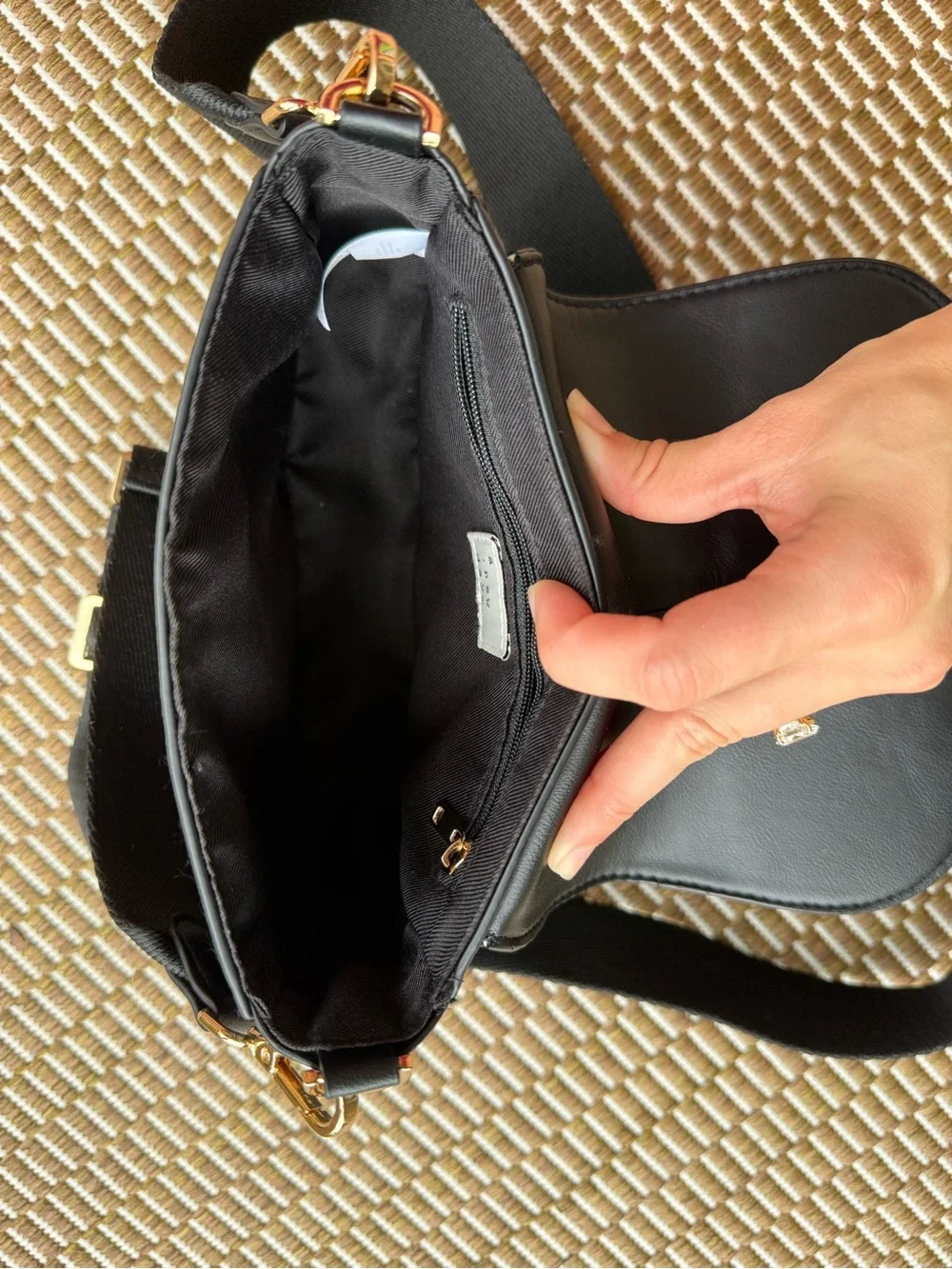 a new day Black Crossbody Saddle Bag with Gold Hardware